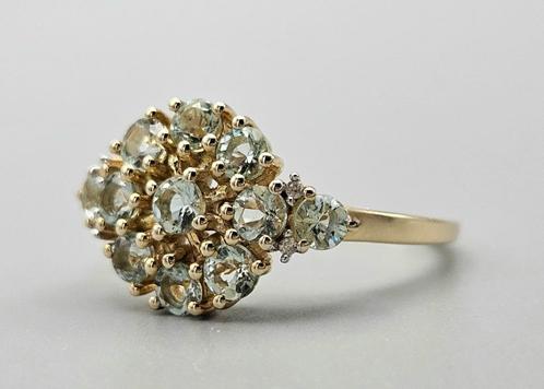 Gouden Vintage ring edelsteen aquamarijn en diamant.2025/154, Handtassen en Accessoires, Ringen, Zo goed als nieuw, Dame, 18 tot 19