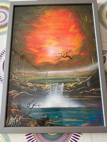 Tableau de décoration - Coucher de soleil et chute d’eau beschikbaar voor biedingen