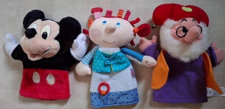 3 handpoppen Mickey Mouse/ PLOP/HABA Zappeline, Kinderen en Baby's, Speelgoed | Poppen, Zo goed als nieuw, Ophalen of Verzenden