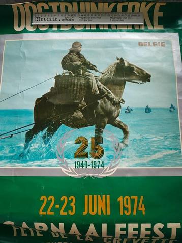 Affiche fête pêche crevettes 'Oostduinkerke Belgique 1974, Envoi, Utilisé, Publicité