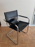 Verchroomde zwart leren stoel, Noir, Cuir, Enlèvement, Bauhaus Design
