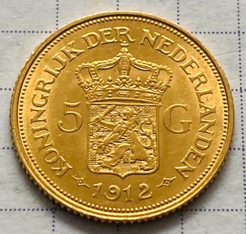 Gouden munt 5 Gulden 1912 Nederland , TOPCONDITIE