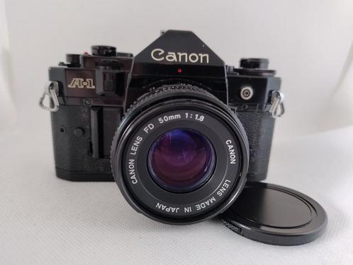 Canon A1 Camera met originele Canon 50mm 1:1.8 lens +lensdop, Audio, Tv en Foto, Fotocamera's Analoog, Gebruikt, Spiegelreflex