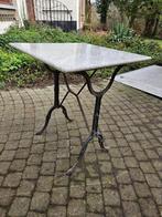 Table carré bistrot terrasse jardin vintage marbre/fonte, Utilisé, Enlèvement ou Envoi, Carré