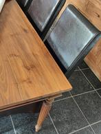 Mooie landelijke tafel in het eik en 6 stoelen leder bruin, Huis en Inrichting, Tafels | Eettafels, Zo goed als nieuw, Ophalen