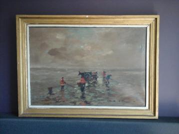 MOOI GROOT SCHILDERIJ VAN H J PAUWELS "DE SCHELPEN VISSERS" beschikbaar voor biedingen