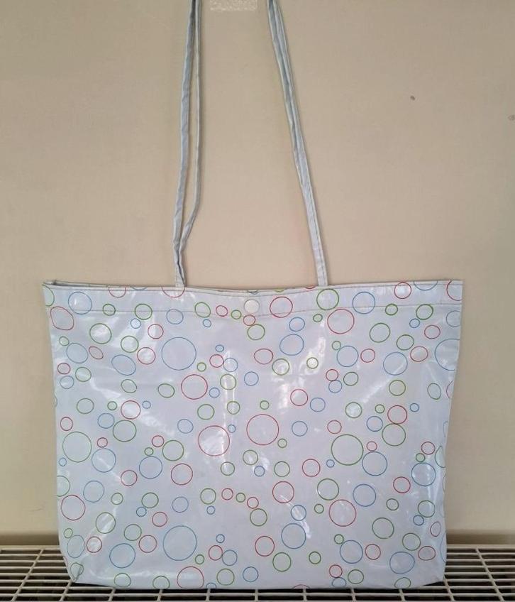 Leuke Witte Vintage Draagtas / Schoudertas met Print, Handtassen en Accessoires, Tassen | Schoudertassen, Gebruikt, Wit, Ophalen of Verzenden