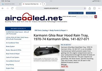 Afwateringsbakje voor VW Karmann Ghia >1970 beschikbaar voor biedingen