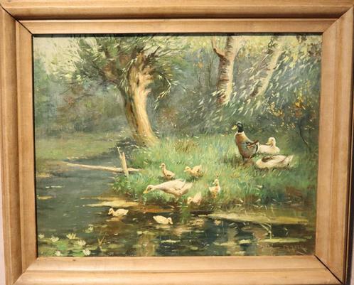 Olieverfschilderij met eenden, Antiek en Kunst, Kunst | Schilderijen | Klassiek, Ophalen of Verzenden