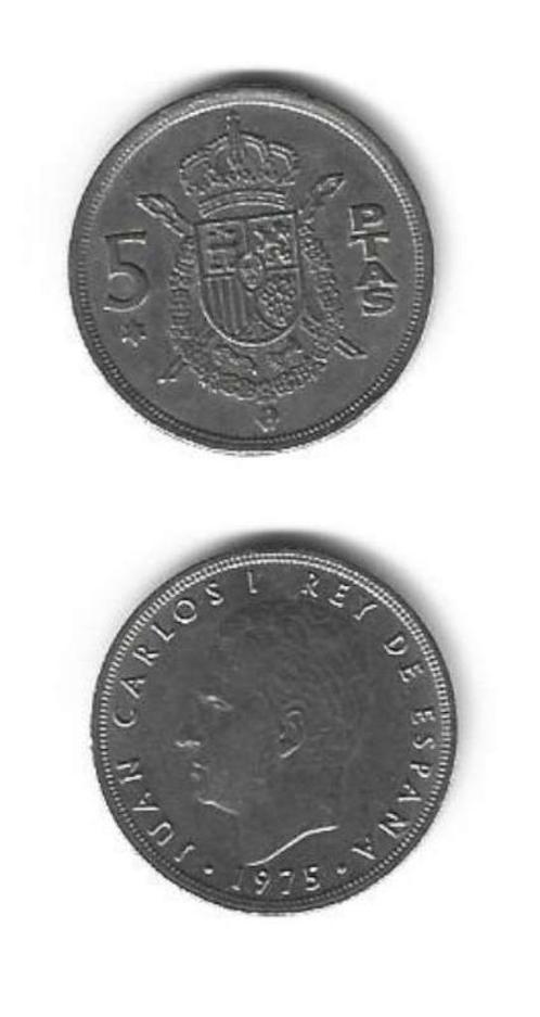 2 Munten Spanje 5 PTAS 1975 Pr, Timbres & Monnaies, Monnaies | Europe | Monnaies non-euro, Monnaie en vrac, Autres pays, Enlèvement ou Envoi