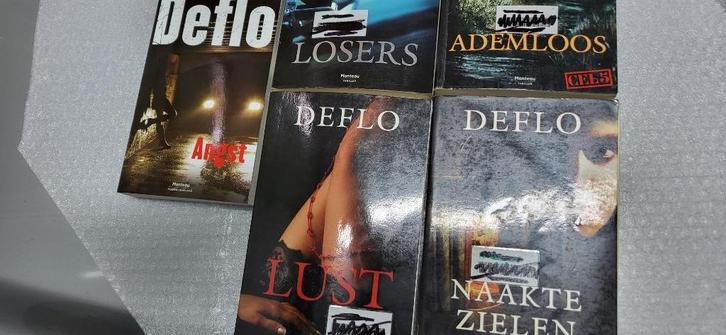 Deflo 5 boeken ANGST, LOSERS, LUST, NAAKTE ZIELEN, ADEMLOOS, Boeken, Thrillers, Zo goed als nieuw, Ophalen of Verzenden