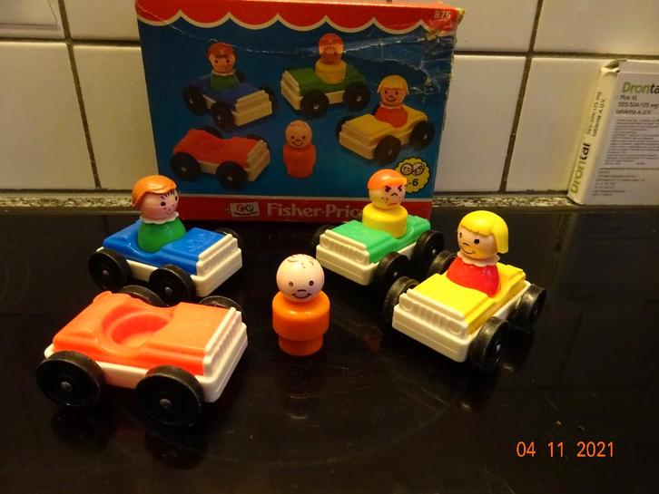 fisher price, set 4 autootjes met 4 popjes*VOLLEDIG*VINTAGE*, Enfants & Bébés, Jouets | Fisher-Price, Enlèvement ou Envoi