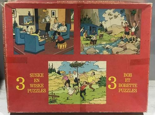 3 puzzels Suske en Wiske in 1 doos: uitgave 1977, Collections, Personnages de BD, Utilisé, Autres types, Bob et Bobette, Enlèvement