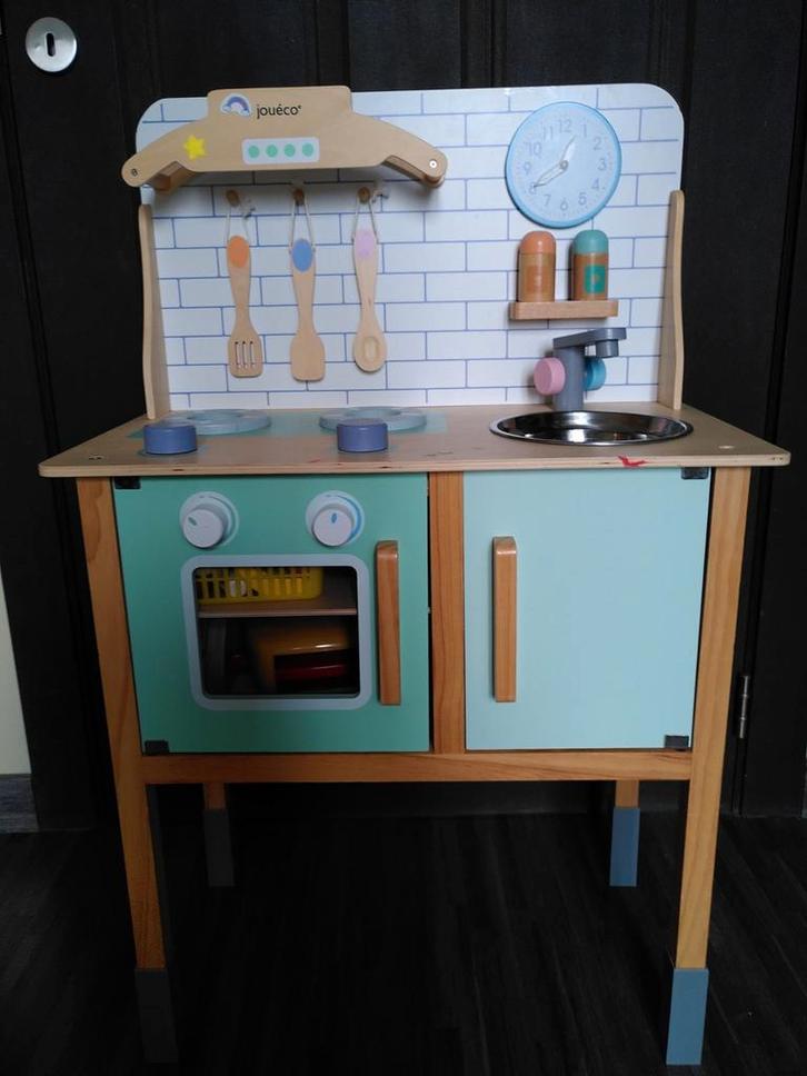 kinderkeuken, hout, verstelbare pootjes, met speelgoed, Kinderen en Baby's, Speelgoed | Speelkeukens, Gebruikt, Hout, Ophalen