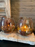 2 glazen windlichten, Huis en Inrichting, Woonaccessoires | Kandelaars en Kaarsen, Ophalen of Verzenden, ., ., .