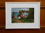 “Huis in het bos” Schilderij in lijst, Antiek en Kunst, Verzenden