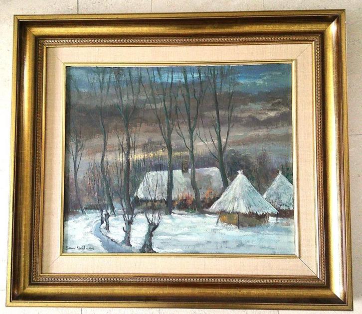 Hollands wintertafereel - Janus Kluijtmans (1919-2004), Antiek en Kunst, Kunst | Schilderijen | Klassiek, Ophalen of Verzenden
