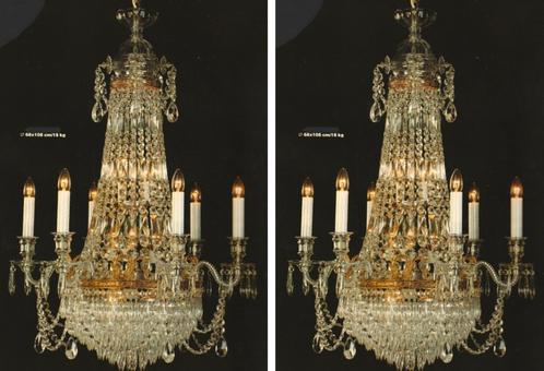 Set van 2 identieke 14-lichts Boheems kristallen kroonluchte, Antiek en Kunst, Antiek | Verlichting, Ophalen