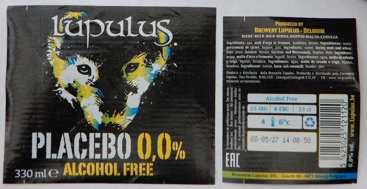 Bieretiket Lupulus placebo 0,0% Brouwerij Lupulus 11v8, Verzamelen, Biermerken, Gebruikt, Verzenden