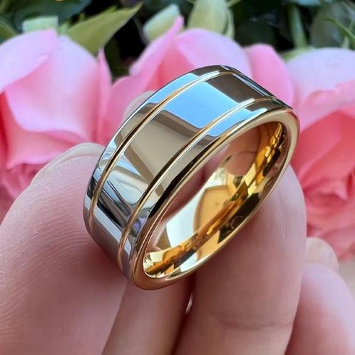 Trouwringen Wolfraam - Gwen - Zilver en Goudkleur, Handtassen en Accessoires, Ringen, Nieuw, Dame of Heer, Overige kleuren, Overige materialen