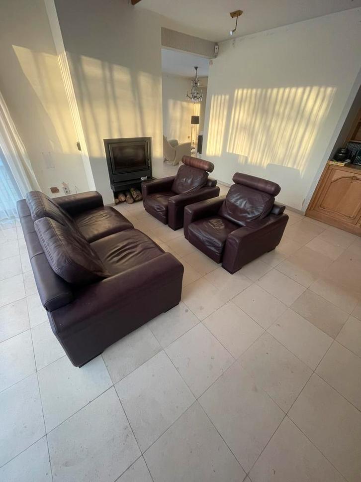 Roche Bobois Bordeaux 3-kamer woonkamer, Huis en Inrichting, Fauteuils, Leer, Ophalen