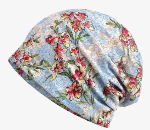 Bonnet chimio fleurs bleu/rose/blanc NEUF, Handtassen en Accessoires, Uiterlijk | Haarverzorging, Nieuw, Overige typen, Ophalen of Verzenden