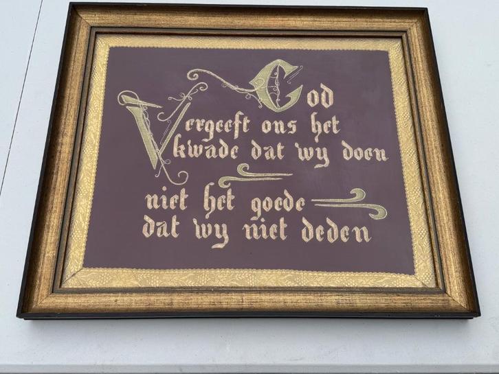 devotie Kader Borduurwerk "God Vergeeft Ons Het Kwade", Verzamelen, Religie, Gebruikt, Christendom | Katholiek, Overige typen