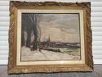 huile sur panneau paysage avec peniche signe frans van lint, Antiek en Kunst, Ophalen of Verzenden