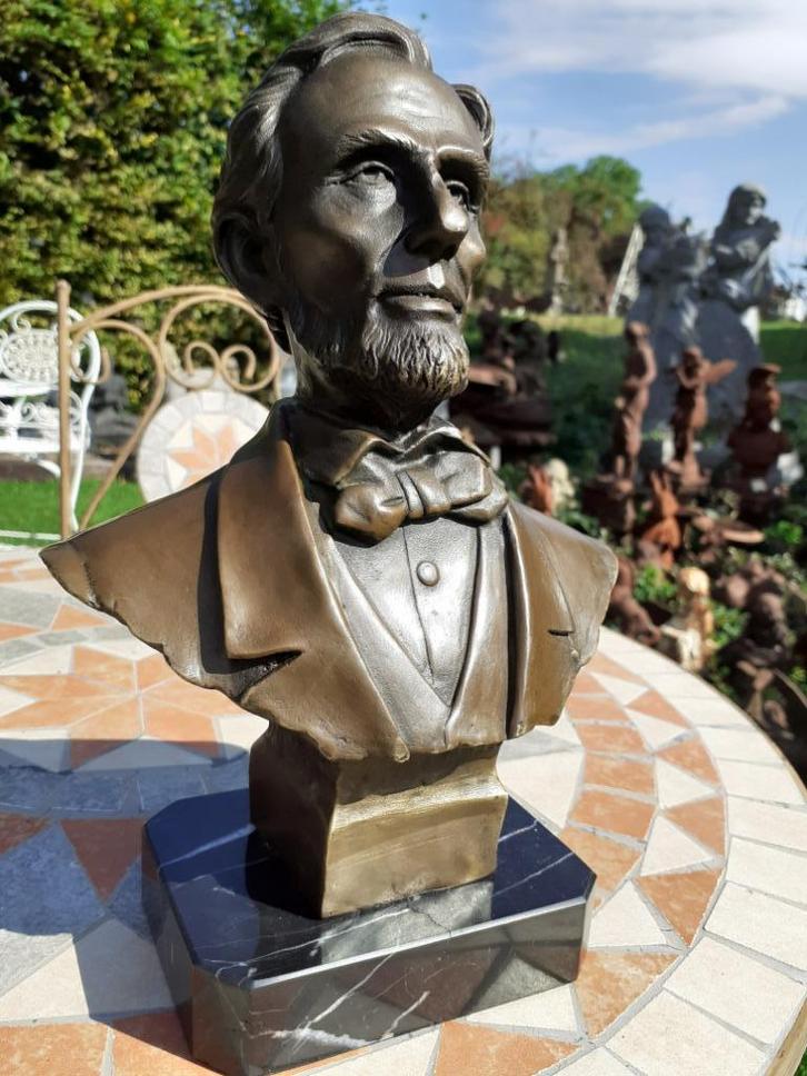 Buste en bronze signé d'Abraham Lincoln, Antiquités & Art, Antiquités | Bronze & Cuivre, Bronze, Enlèvement ou Envoi