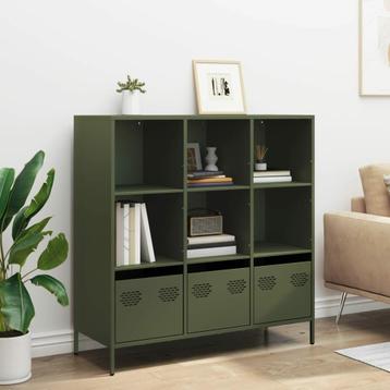 Kast 101x39x103 cm staal olijfgroen met vakken en lades beschikbaar voor biedingen