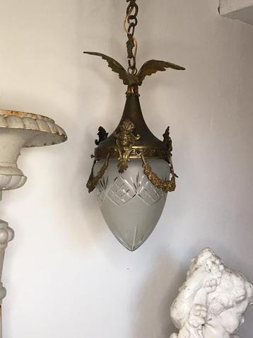 Zeldzame antieke Napoleon lll hanglamp met geslepen stolp  beschikbaar voor biedingen