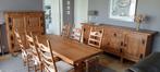 massief houten tafel, inclusief 6 stoelen, Ophalen, 200 cm of meer, 50 tot 100 cm, Zo goed als nieuw