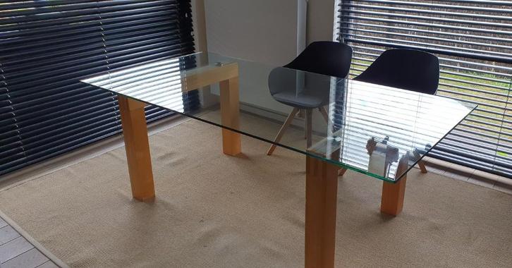 Glazen eettafel, Huis en Inrichting, Tafels | Eettafels, Zo goed als nieuw, 100 tot 150 cm, 200 cm of meer, Vier personen, Rechthoekig