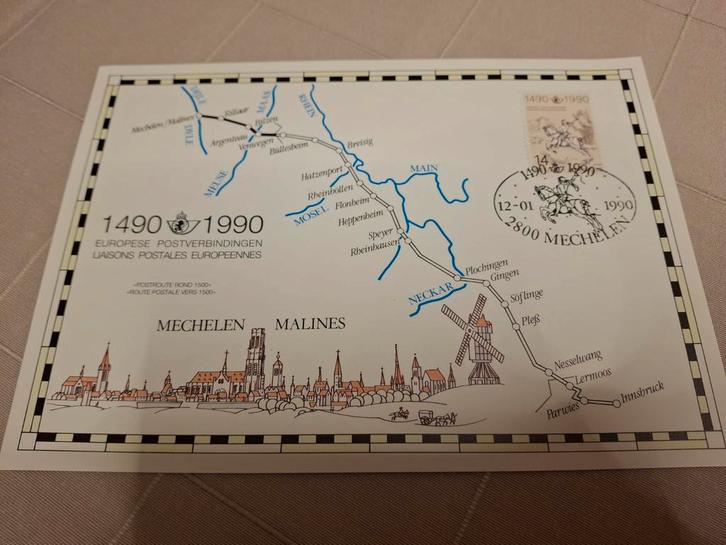 Zegel tgv 500 jaar Europese postverbindingen, 1990, Postzegels en Munten, Postzegels | Europa | België, Ophalen of Verzenden