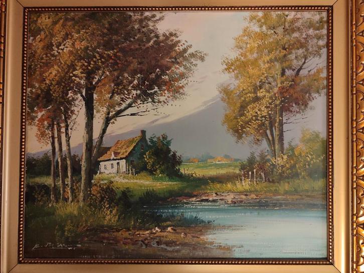 Landschap schilderij antiek gesigneerd olie op doek, Antiek en Kunst, Kunst | Schilderijen | Klassiek, Ophalen