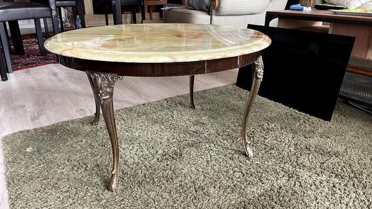 Salontafel met marmeren blad (rond) in goede staat, Huis en Inrichting, Tafels | Salontafels, Gebruikt, Minder dan 50 cm, 50 tot 100 cm