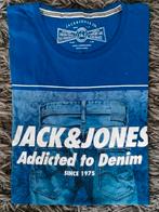 Blauw T-shirt van Jack & Jones met opdruk. Maat:L, Ophalen of Verzenden, Zo goed als nieuw, Maat 52/54 (L), Blauw