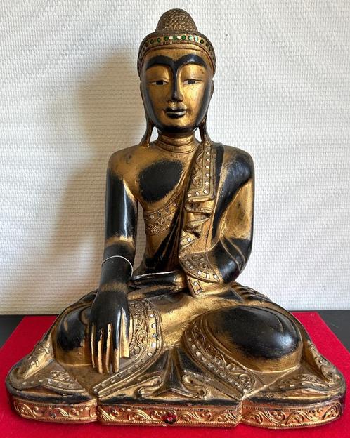 Oud houten Mandalay Boeddhabeeld - Birma 1950, Antiek en Kunst, Kunst | Niet-Westerse kunst, Ophalen of Verzenden