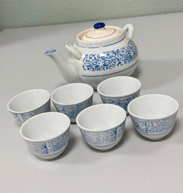 Antiek Chinese chinees thee-servies theepot 6 kopjes set, Antiek en Kunst, Antiek | Servies los, Ophalen of Verzenden