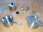 Set potten en pannen, Huis en Inrichting, Keuken | Potten en Pannen, Inox, Gebruikt, Keramische plaat, Pannenset