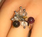 Damesring robijn in zoïsiet met witte kristallen, Neuf, Fer ou Acier, Avec pierre précieuse, Femme