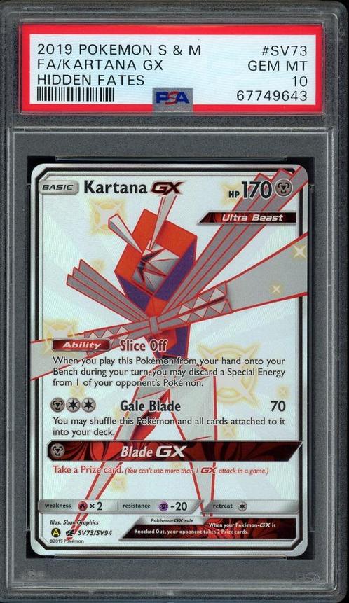 Kartana GX PSA 10 - SV73/SV94 - Sun & Moon - Hidden Fates, Hobby en Vrije tijd, Verzamelkaartspellen | Pokémon, Zo goed als nieuw