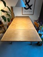 Uitschuifbare eiken eettafel met visgraatmotief, Huis en Inrichting, Tafels | Eettafels, Ophalen, Gebruikt, Eikenhout, 200 cm of meer