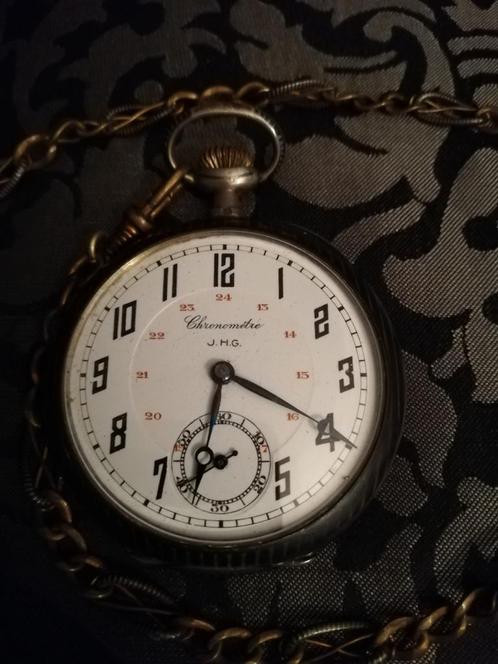 J. H.G chronometre volledig massive zilveren 0.800 jaar 1900, Handtassen en Accessoires, Horloges | Antiek, Zakhorloge, Overige merken