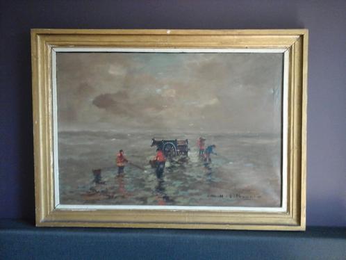 MOOI GROOT SCHILDERIJ VAN H J PAUWELS " DE SCHELPEN VISSERS", Antiek en Kunst, Kunst | Schilderijen | Klassiek, Ophalen