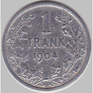 België 1 franc, 1904  Nederlands -"KONING DER BELGEN"Zilver