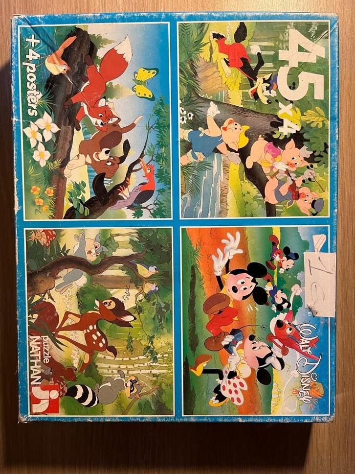 4 Disneypuzzels 4x45 stukjes - ONVOLLEDIG, Hobby en Vrije tijd, Gezelschapsspellen | Kaartspellen, Gebruikt, Een of twee spelers