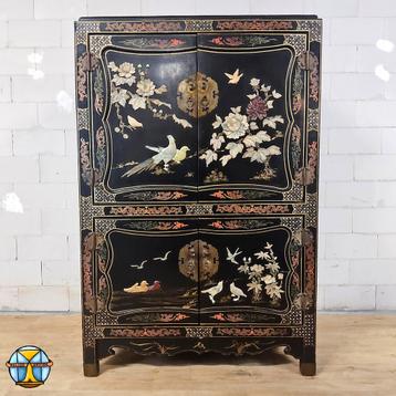 Vintage Chinese lakkast vogels bloemen (speksteen) bohemian beschikbaar voor biedingen
