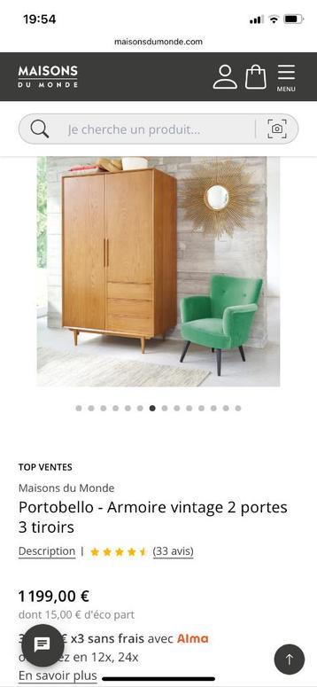 Garde-robe, Vintage, 100 à 150 cm, Utilisé, Chêne