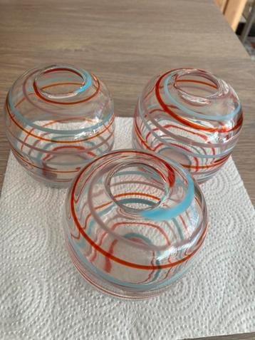 3 Boho Tsjechisch Art Deco Geschilderd Emaille Glazen vasjes, Antiek en Kunst, Ophalen of Verzenden